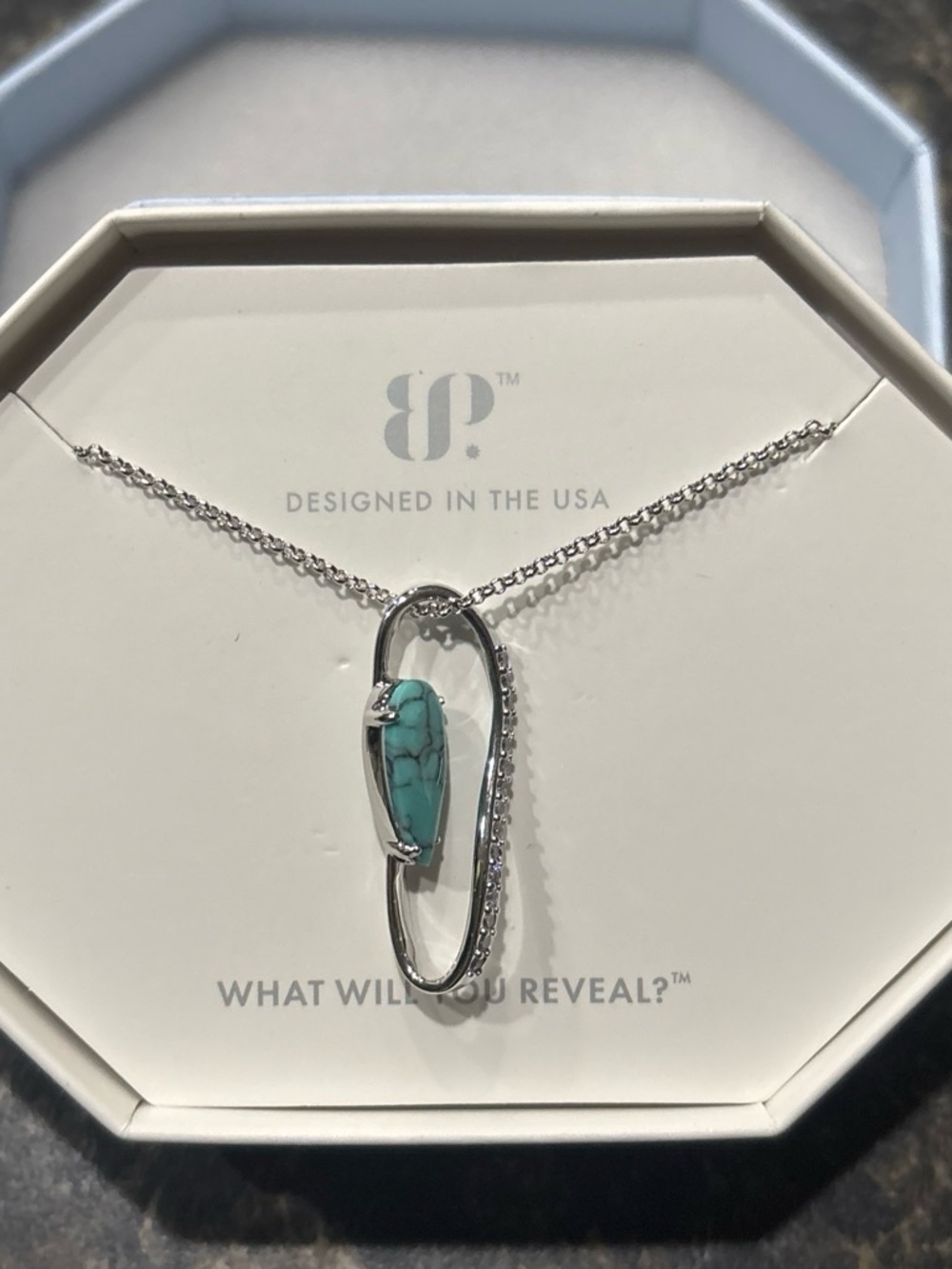 bp Silver Necklace with Turquoise magnesite Pendant